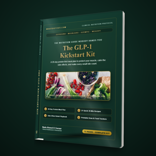 The GLP-1 Kickstart Kit - 3D Illustrated Cover Mockup The GLP-1 Kickstart Kit: 28-Day Protein-First Meal Plan for Zepbound, Ozempic and Wegovy 3D Illustrated Book Mockup